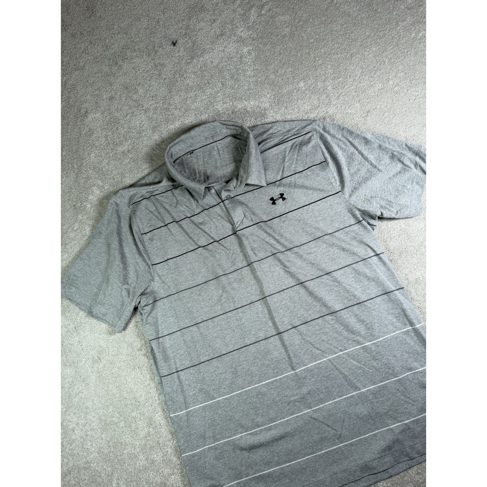 Under Armour HeatGear Grey Striped Men's Loose Fit XL Performance Golf Shirt